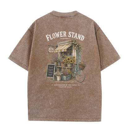 Small Town Flower Stand Graphic Vintage Washed T-Shirt